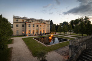 The elegant exterior of Benham Park, a modern country estate in Berkshire for luxury events, filming, residential stays and private celebrations.